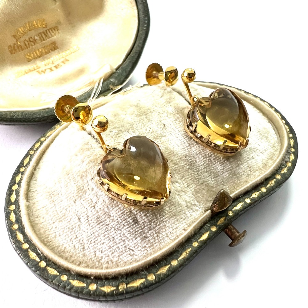 RESERVED • Victorian 9CT Gold Citrine Heart Screwback Earrings View III