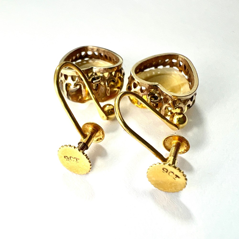 RESERVED • Victorian 9CT Gold Citrine Heart Screwback Earrings View IV
