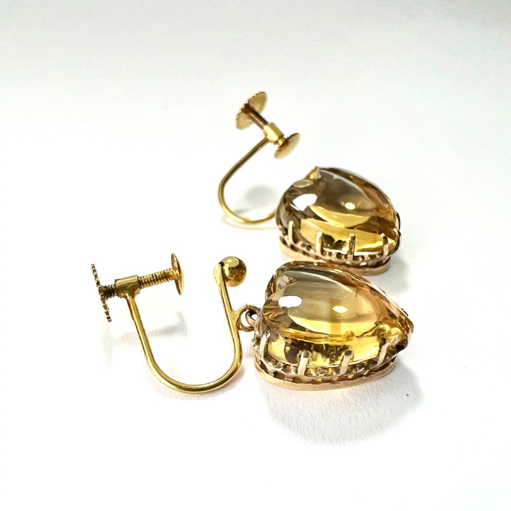 RESERVED • Victorian 9CT Gold Citrine Heart Screwback Earrings View V