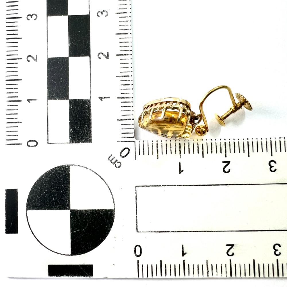 RESERVED • Victorian 9CT Gold Citrine Heart Screwback Earrings View VIII