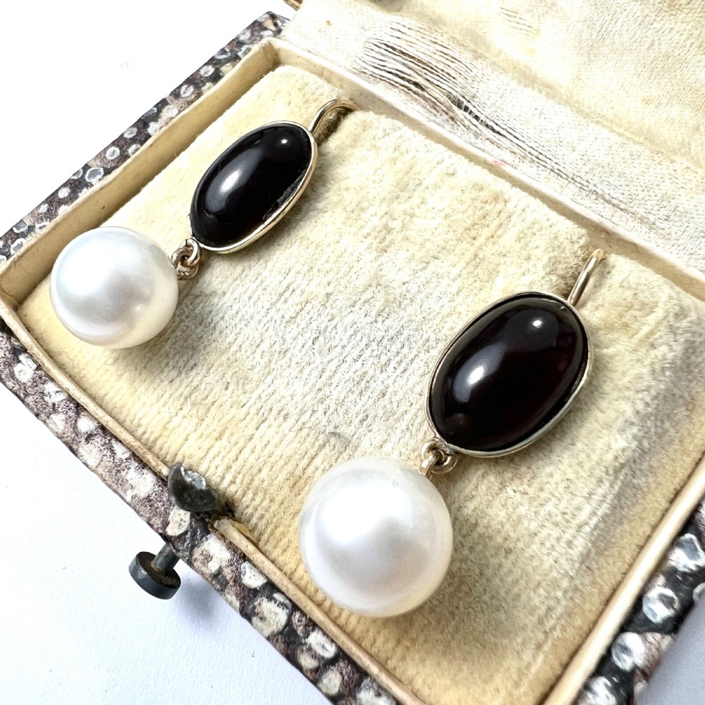 • Victorian Garnet Pearl Drop Earrings in 9CT Gold View II
