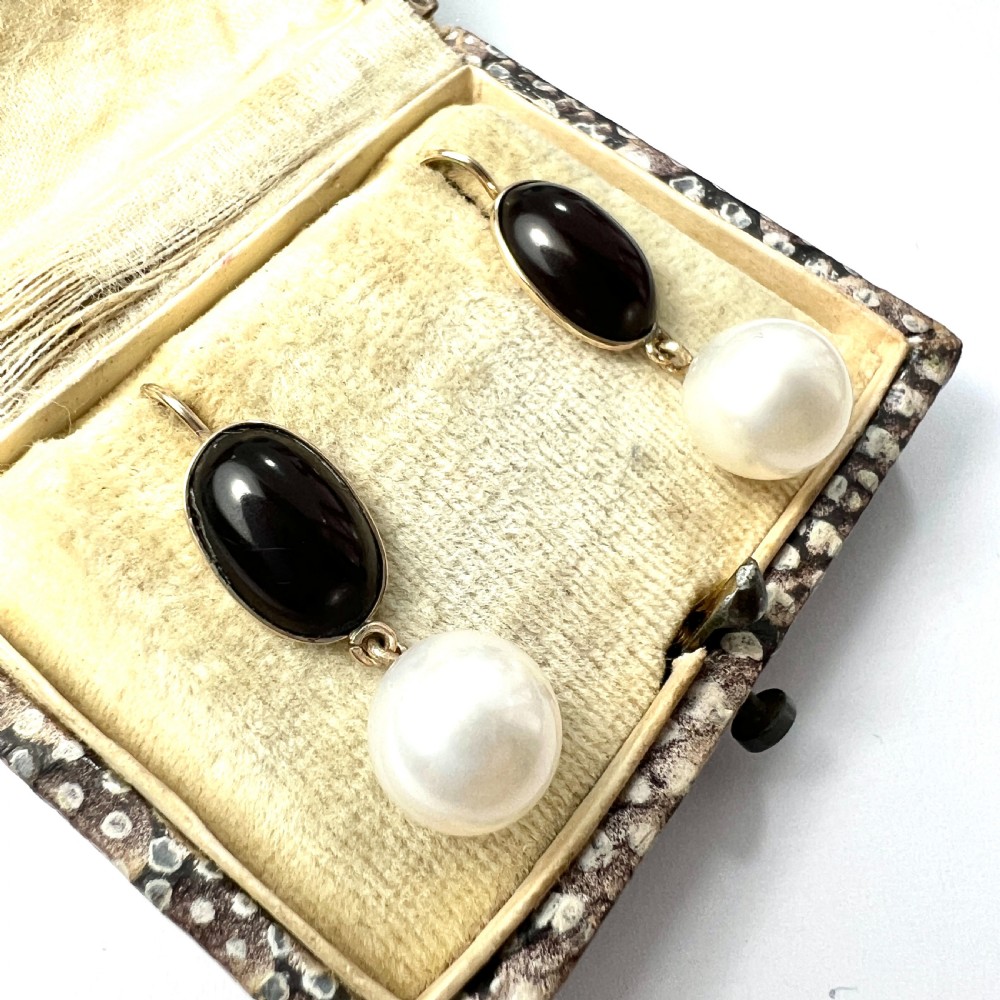 • Victorian Garnet Pearl Drop Earrings in 9CT Gold View III