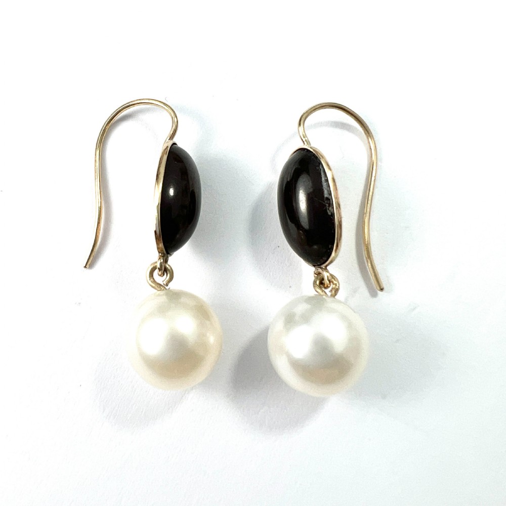 • Victorian Garnet Pearl Drop Earrings in 9CT Gold View V