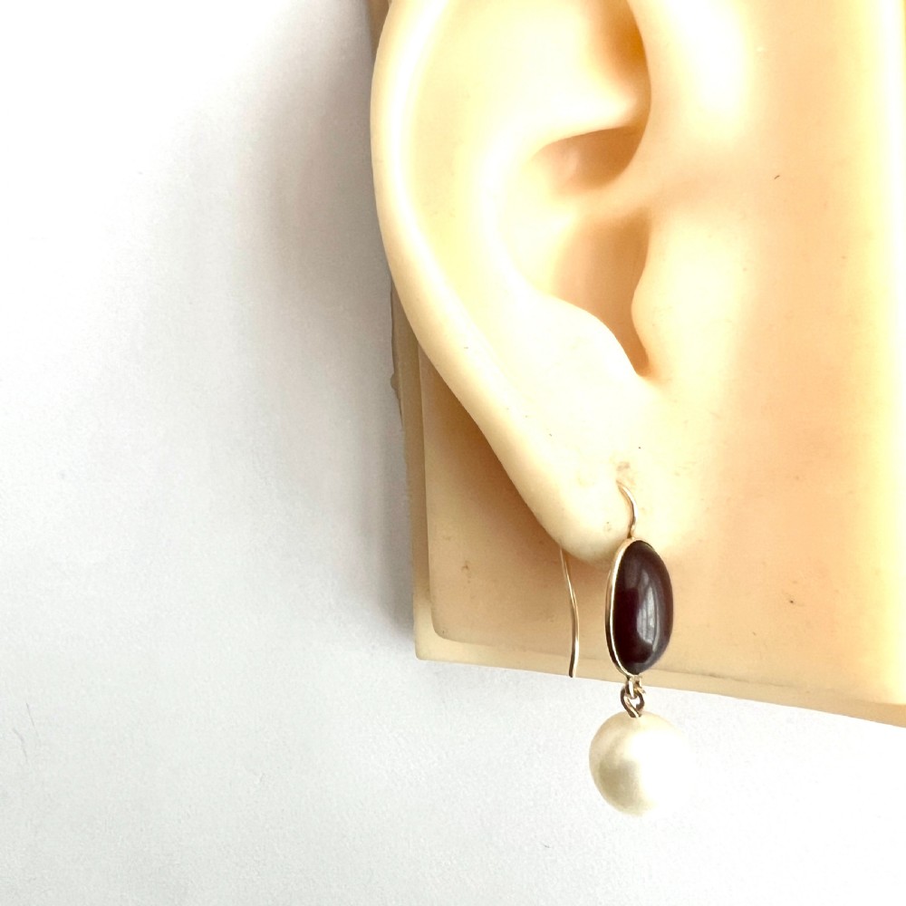 • Victorian Garnet Pearl Drop Earrings in 9CT Gold View VII
