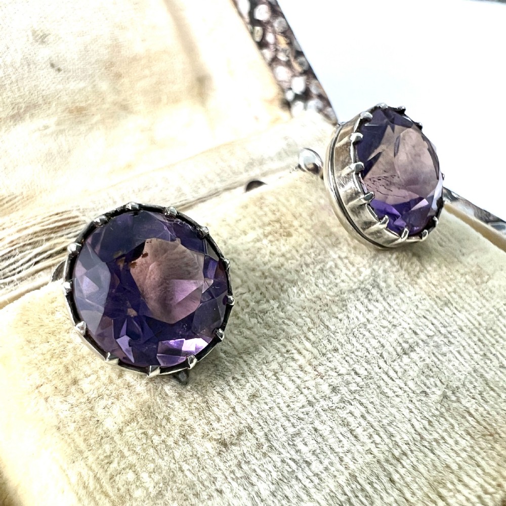 Antique Amethyst Silver Screwback Earrings View II