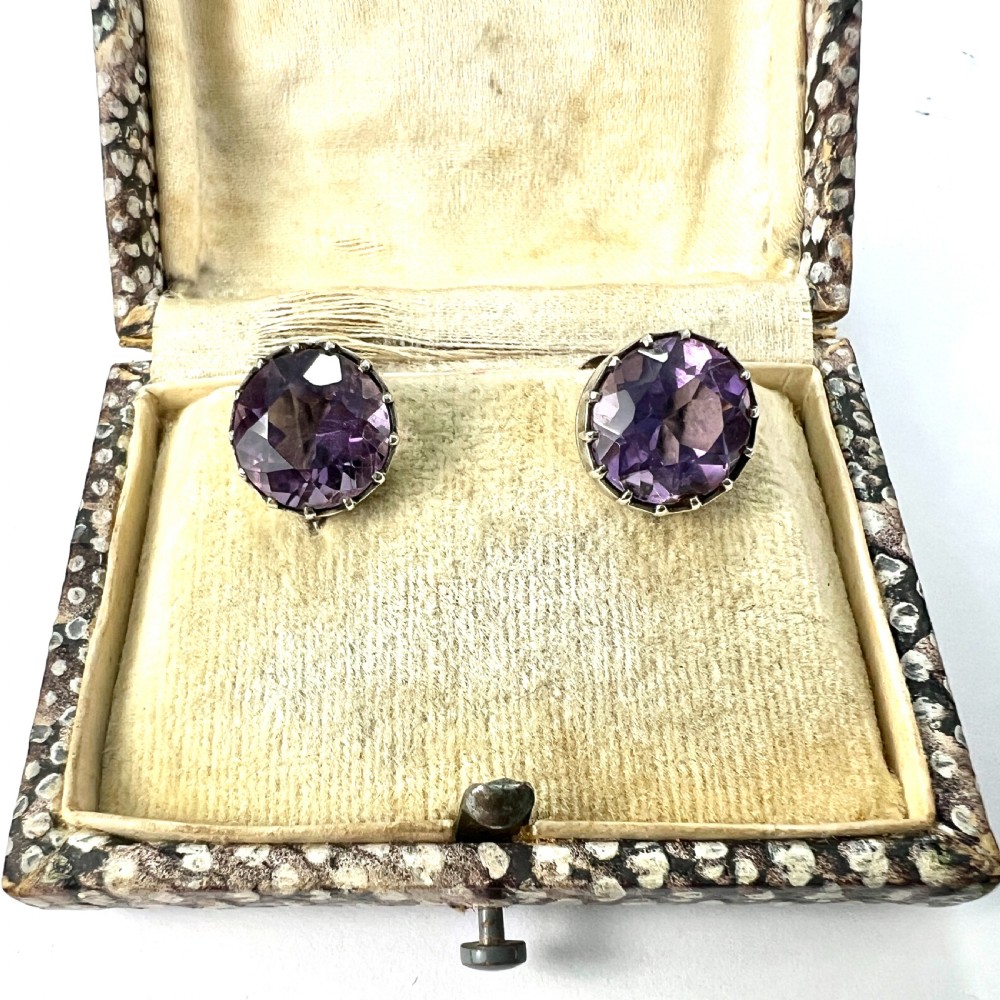 Antique Amethyst Silver Screwback Earrings View III