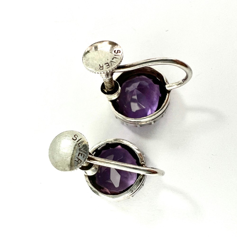 Antique Amethyst Silver Screwback Earrings View IV