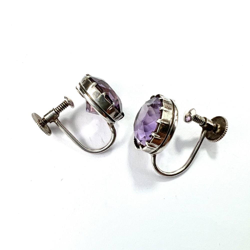 Antique Amethyst Silver Screwback Earrings View V
