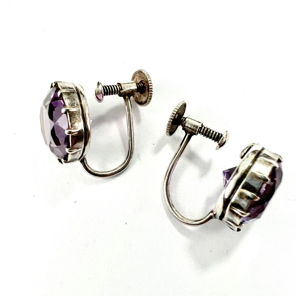 Antique Amethyst Silver Screwback Earrings View VIII