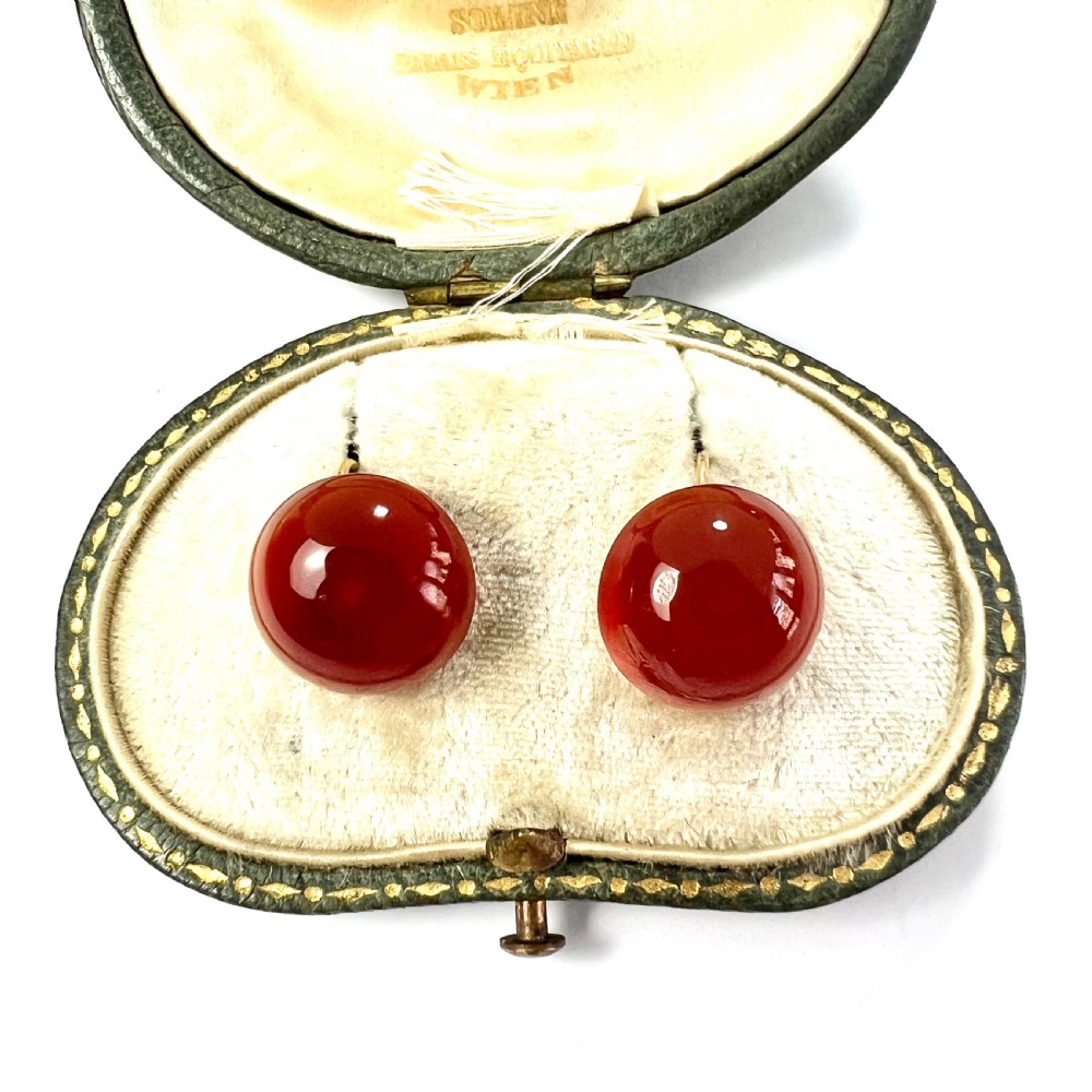 Victorian 15CT Gold Red Agate Button Earrings
