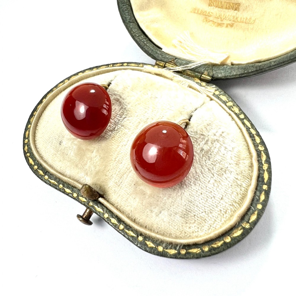 Victorian 15CT Gold Red Agate Button Earrings View II