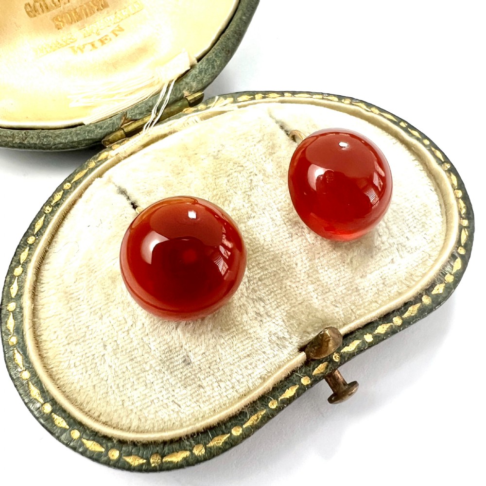 Victorian 15CT Gold Red Agate Button Earrings View III