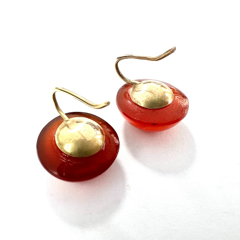 Victorian 15CT Gold Red Agate Button Earrings View IV