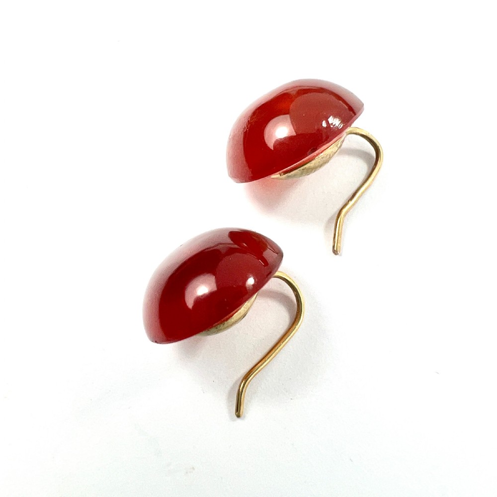 Victorian 15CT Gold Red Agate Button Earrings View VI
