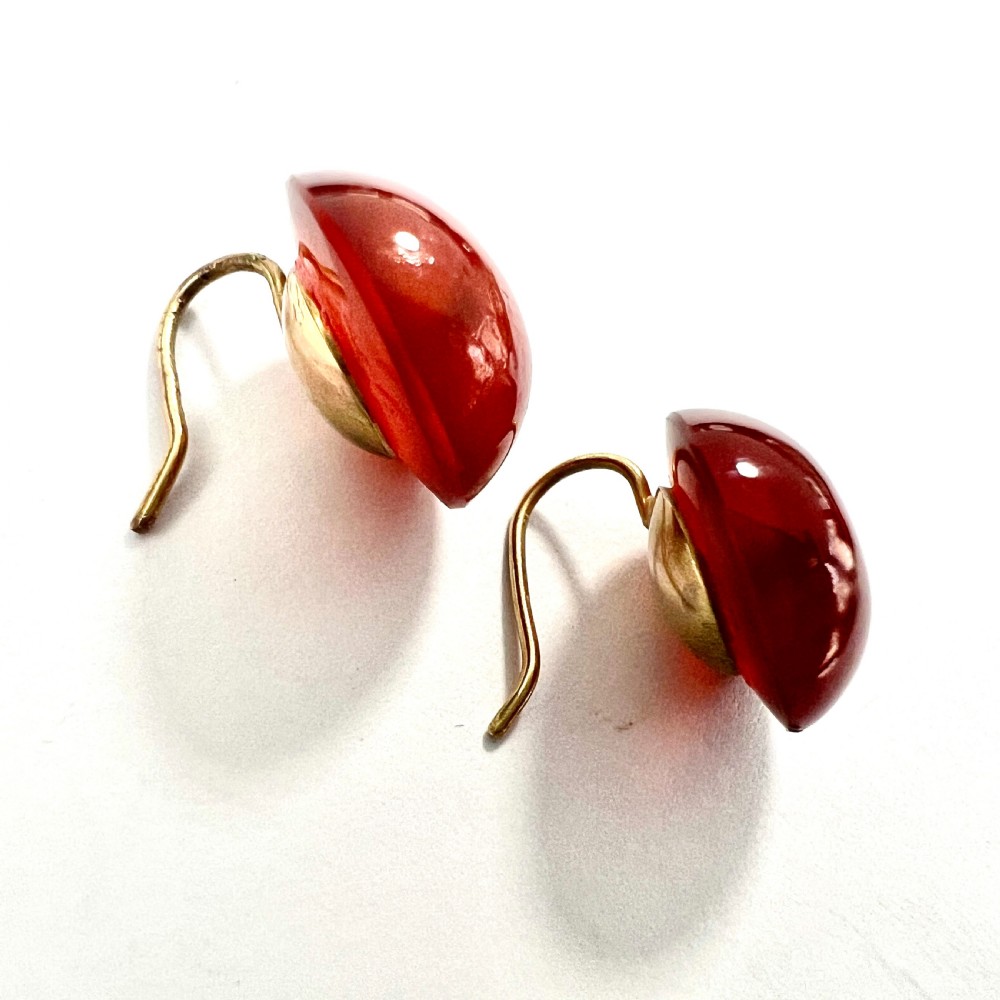 Victorian 15CT Gold Red Agate Button Earrings View VII
