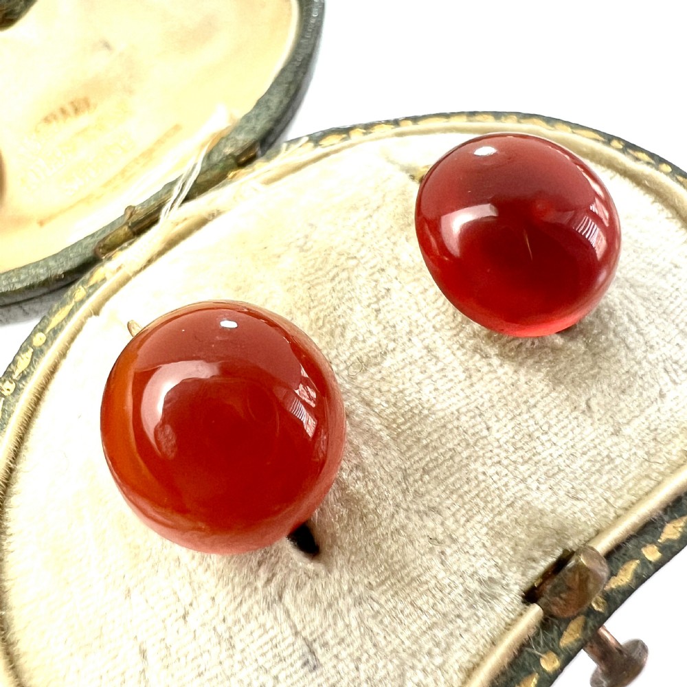 Victorian 15CT Gold Red Agate Button Earrings View VIII