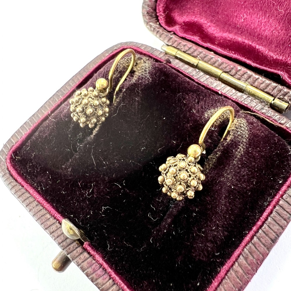 Tiny Victorian Cannetille Ball Earrings in 9CT Gold View II