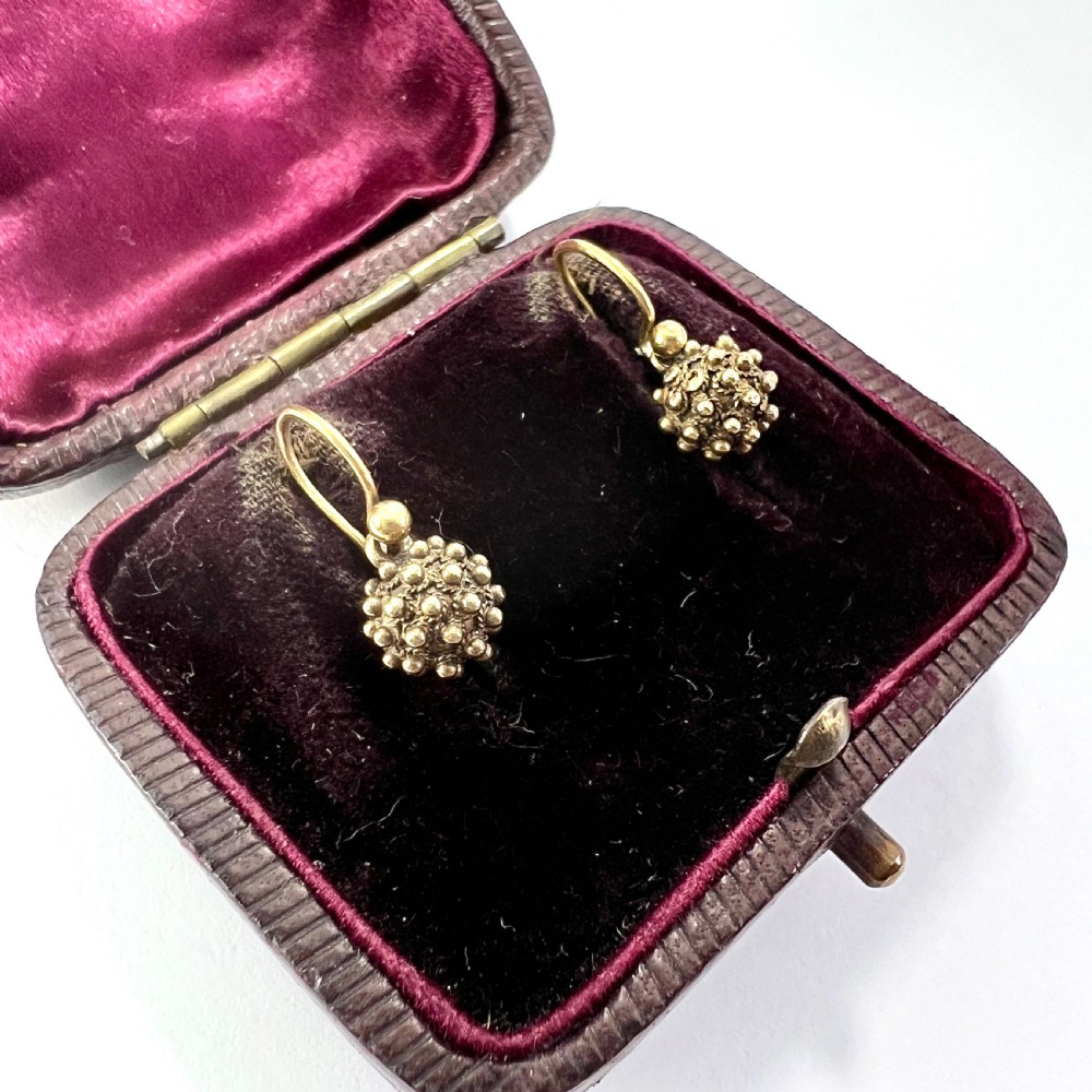 Tiny Victorian Cannetille Ball Earrings in 9CT Gold View III