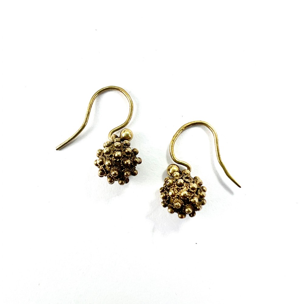 Tiny Victorian Cannetille Ball Earrings in 9CT Gold View IV