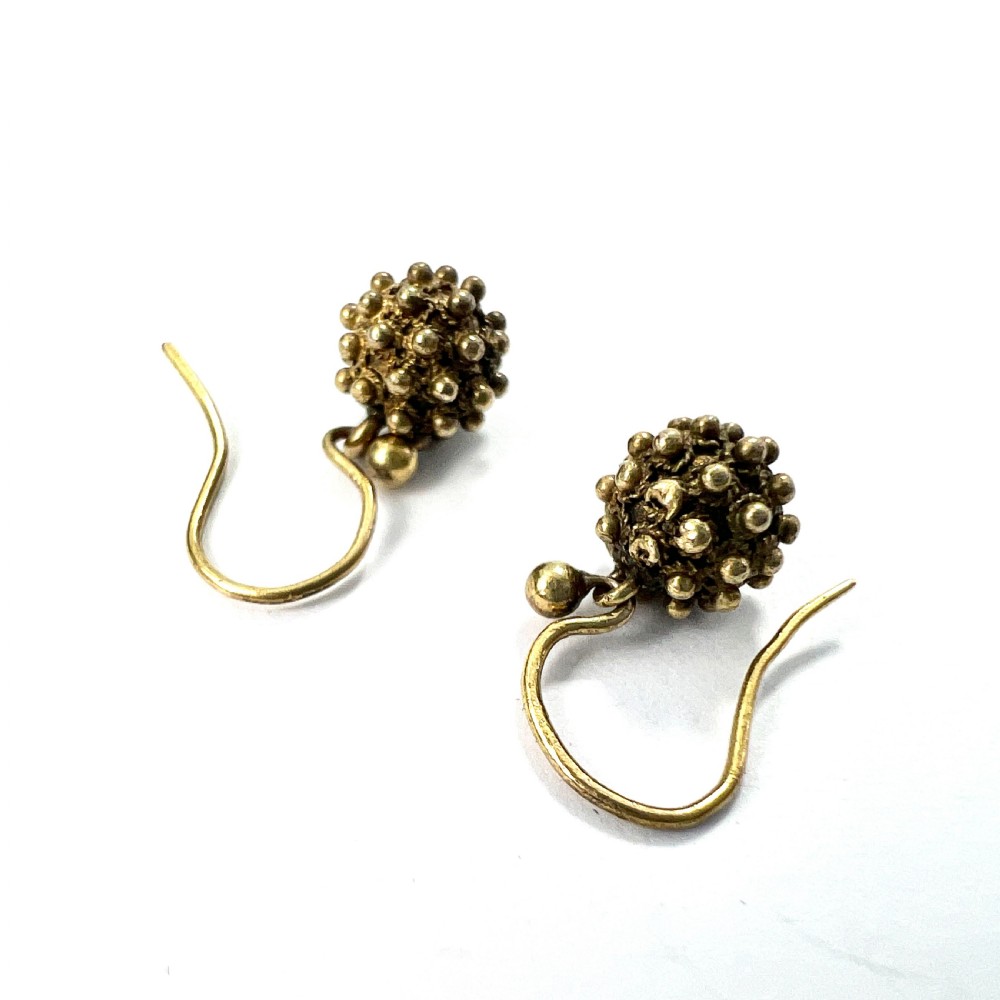 Tiny Victorian Cannetille Ball Earrings in 9CT Gold View VII