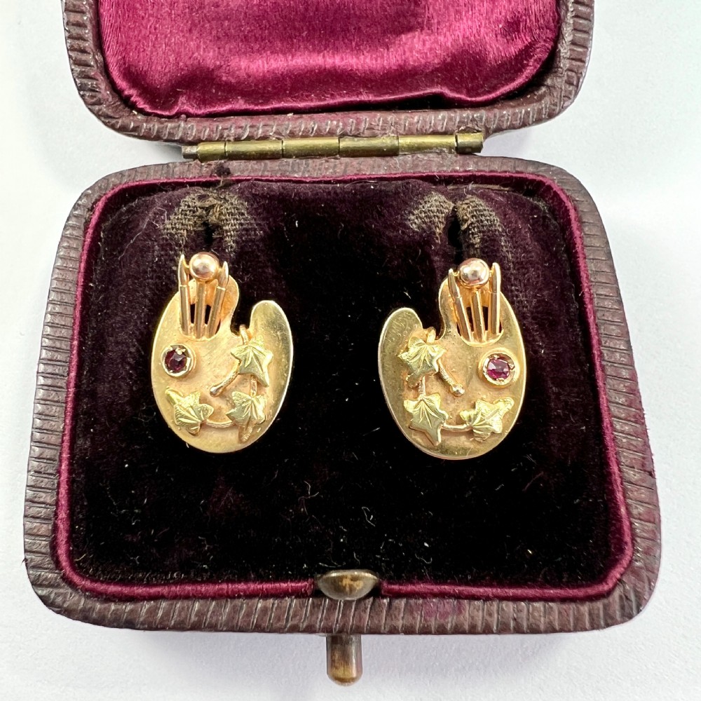 Rare Victorian Ruby 9CT Gold Artists Palette Earrings