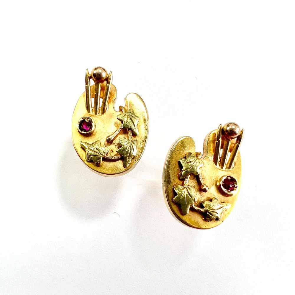 Rare Victorian Ruby 9CT Gold Artists Palette Earrings View III