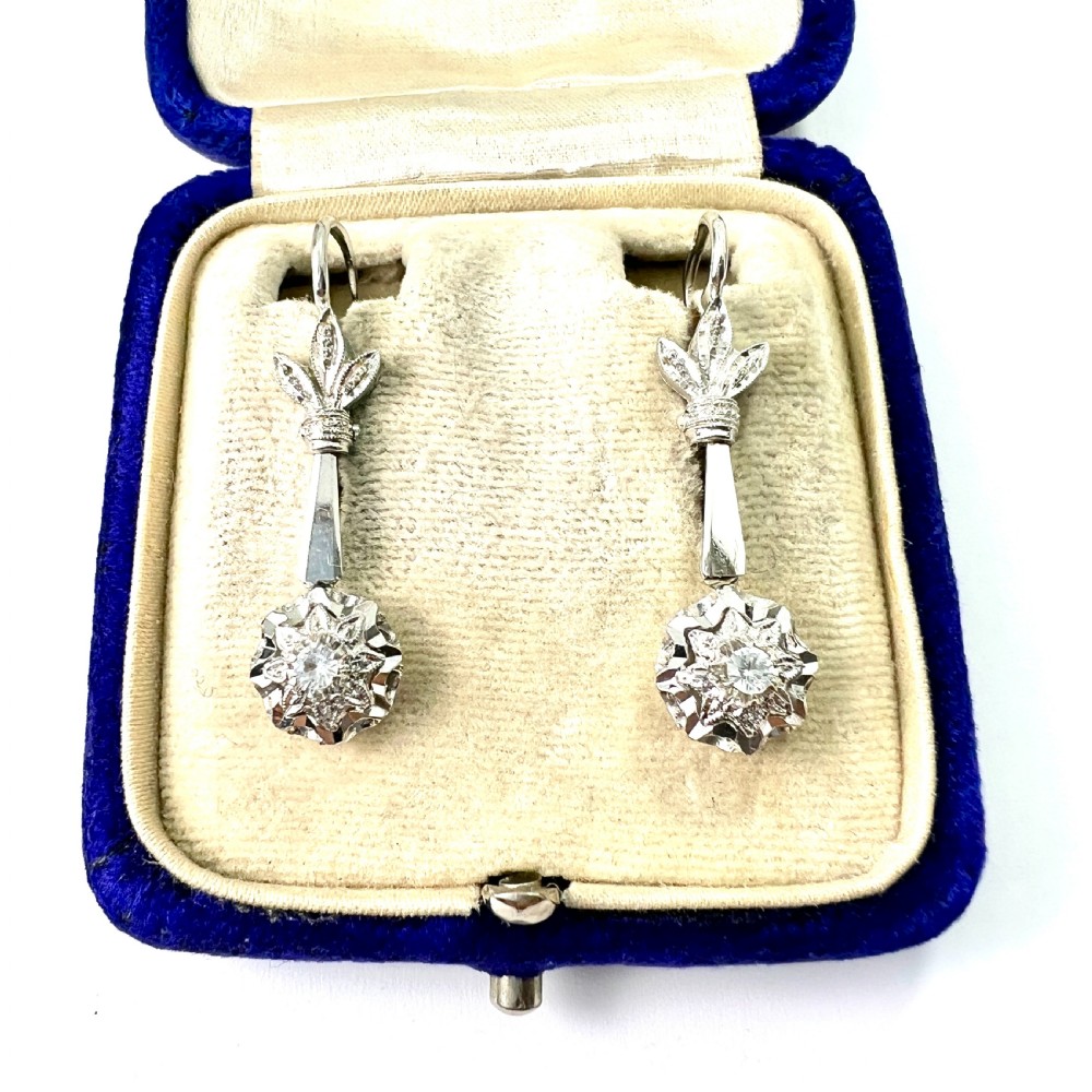 Vintage 18CT Gold White Topaz Drop Earrings