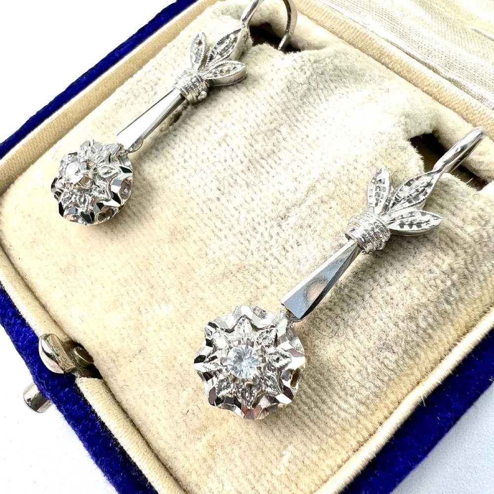 Vintage 18CT Gold White Topaz Drop Earrings View II