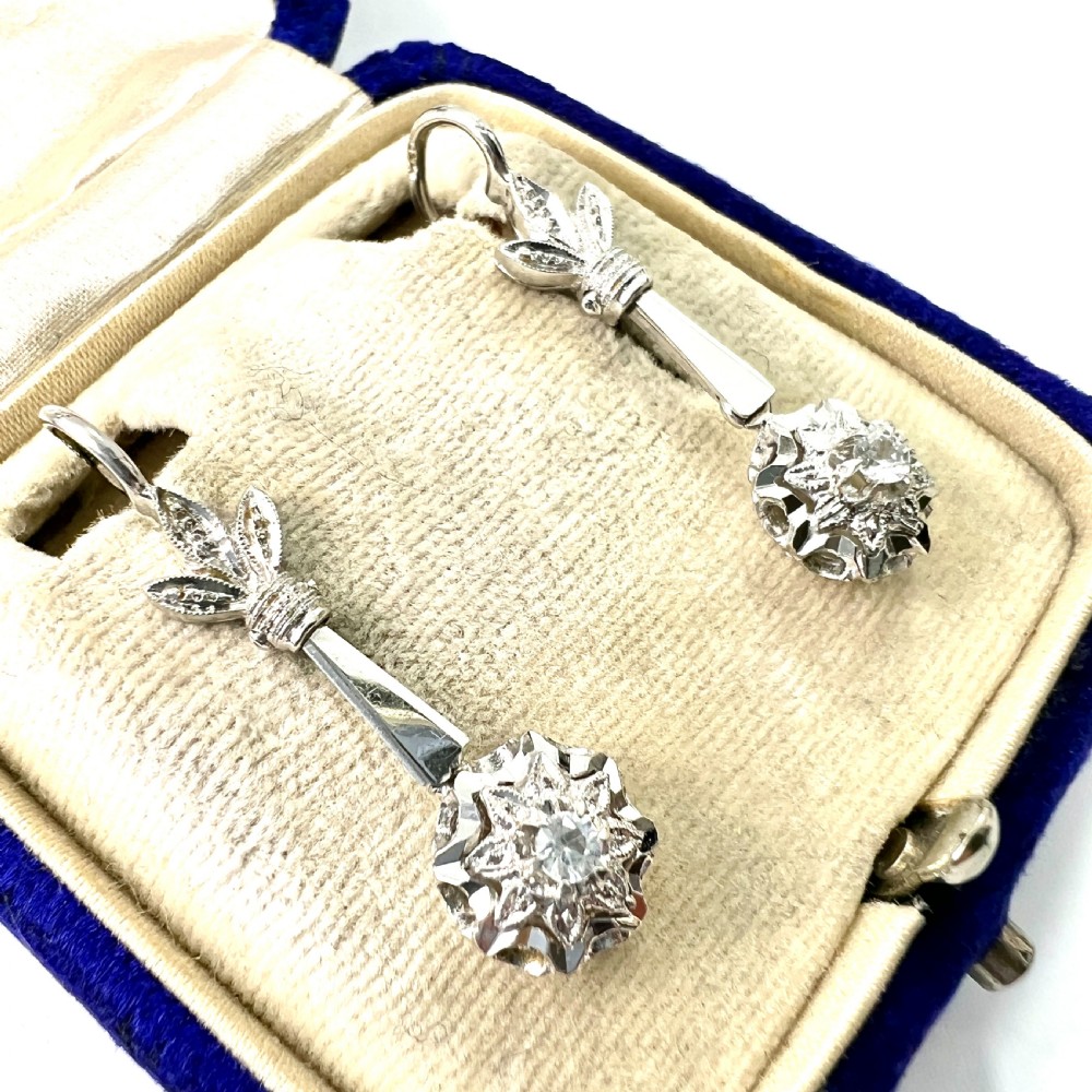 Vintage 18CT Gold White Topaz Drop Earrings View III