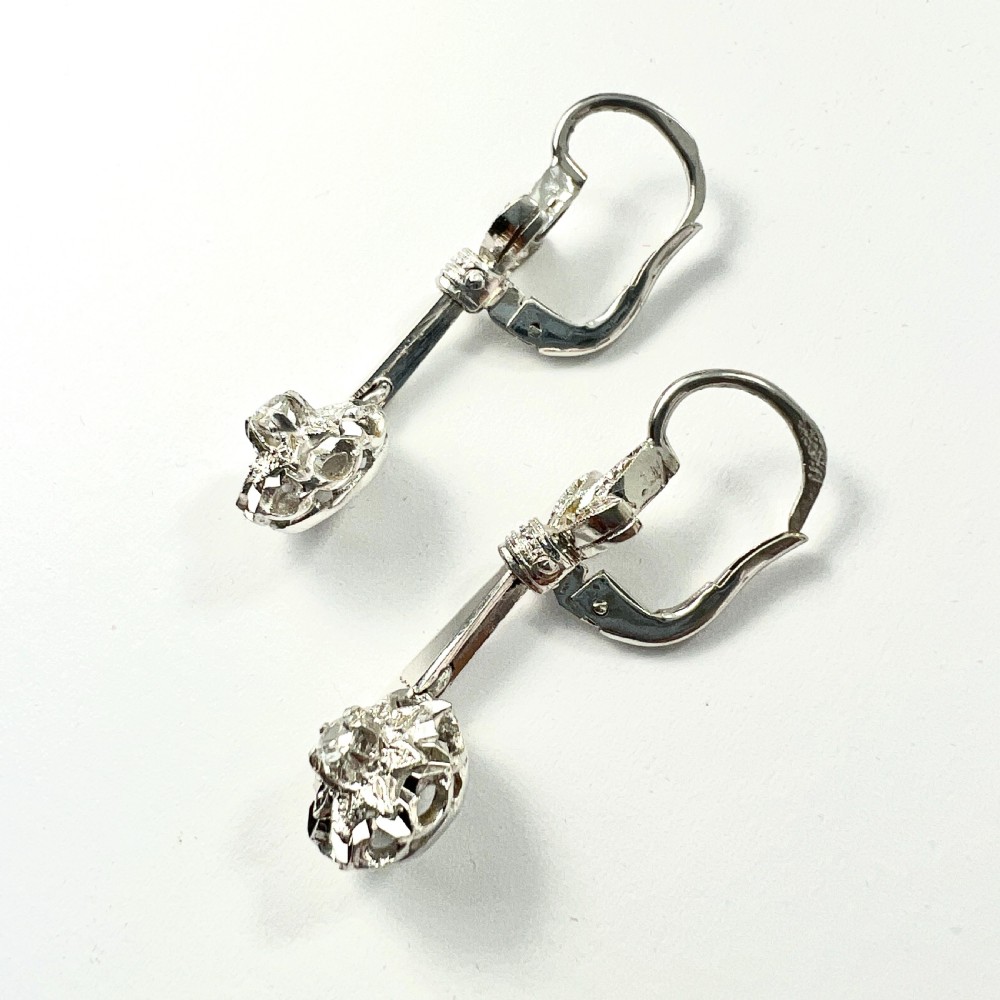 Vintage 18CT Gold White Topaz Drop Earrings View V