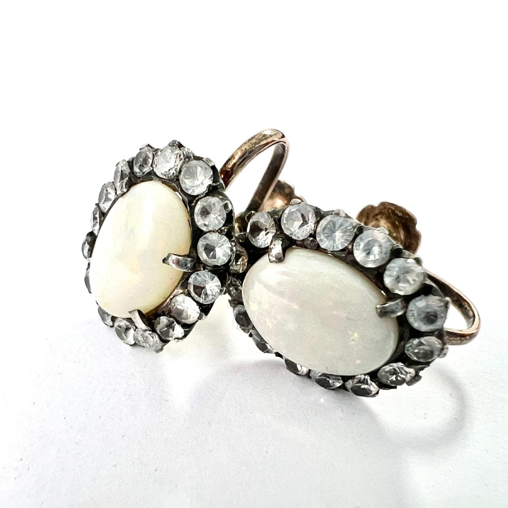 • Vintage 9CT Gold Opal and White Sapphire Halo Earrings