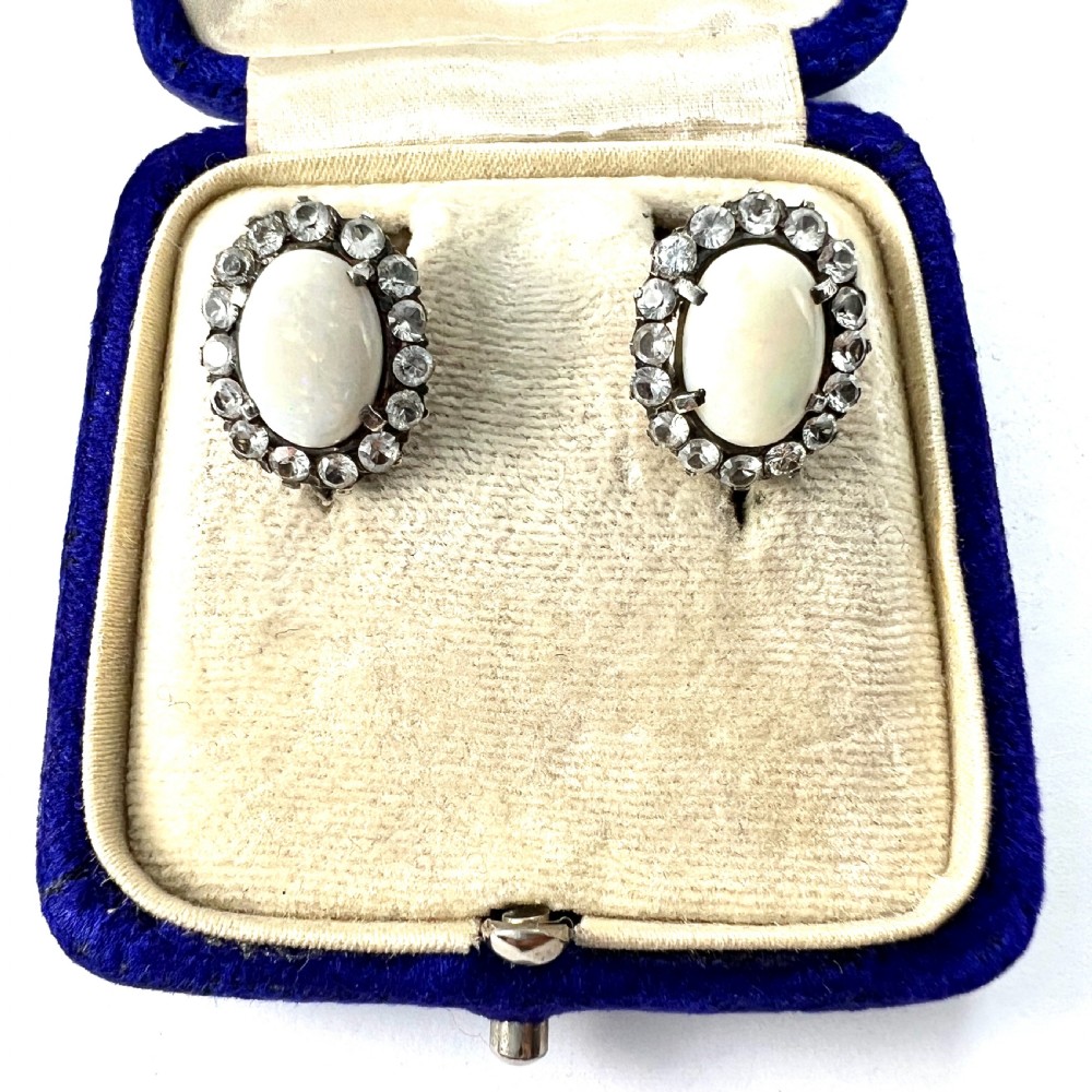 • Vintage 9CT Gold Opal and White Sapphire Halo Earrings View II