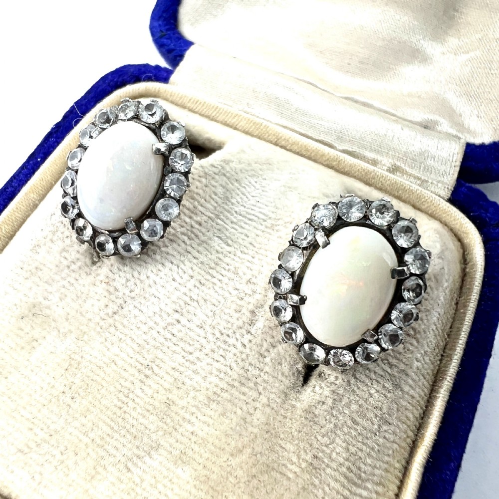 • Vintage 9CT Gold Opal and White Sapphire Halo Earrings View III