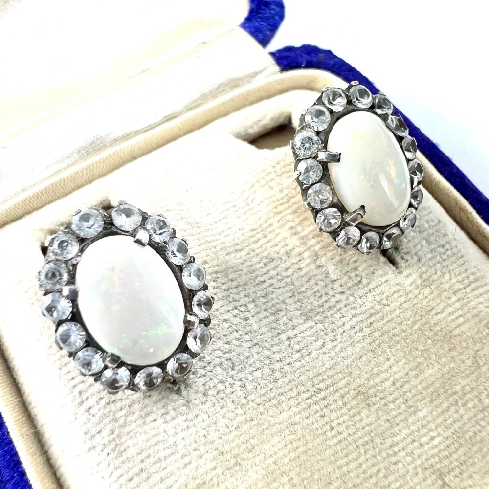 • Vintage 9CT Gold Opal and White Sapphire Halo Earrings View IV