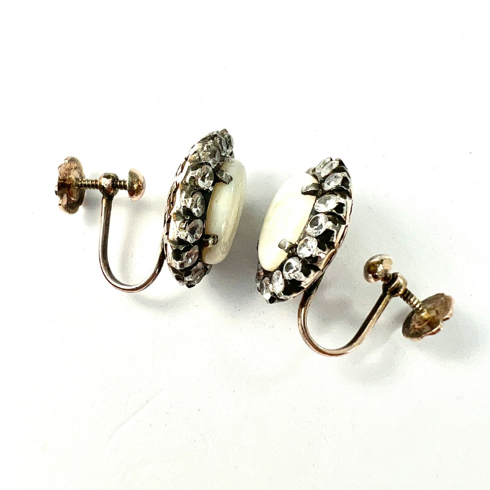 • Vintage 9CT Gold Opal and White Sapphire Halo Earrings View VIII