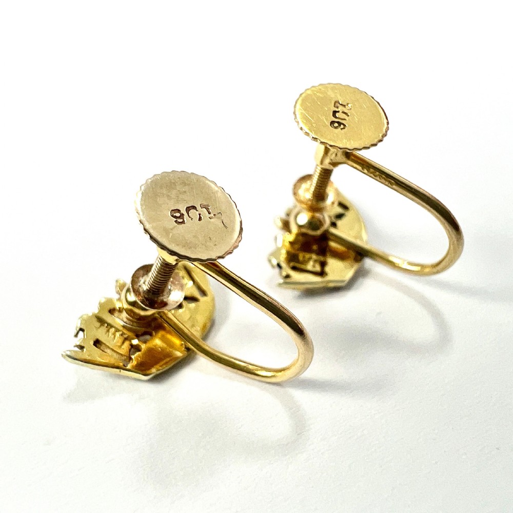• Vintage 9CT Gold Pearl Crown Screwback Earrings View III