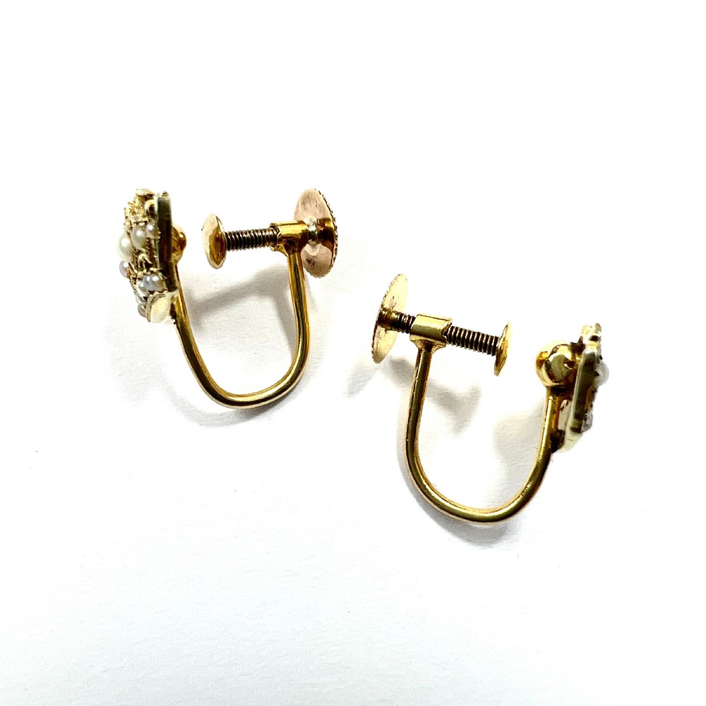 • Vintage 9CT Gold Pearl Crown Screwback Earrings View IV