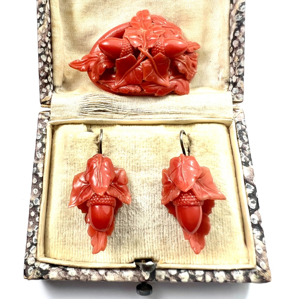 Victorian Carved Coral Acorn Earrings