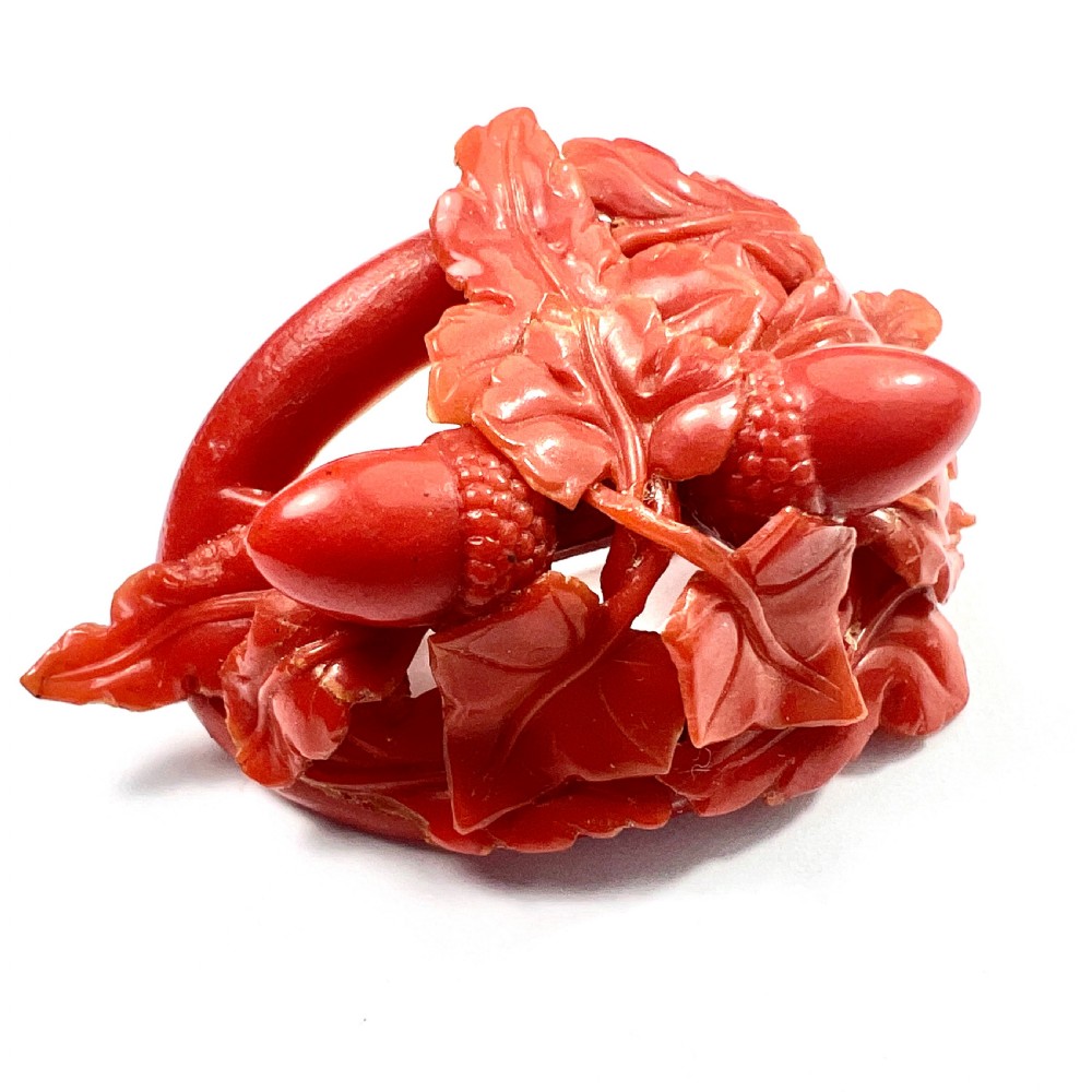 Victorian Carved Coral Acorn Earrings View V