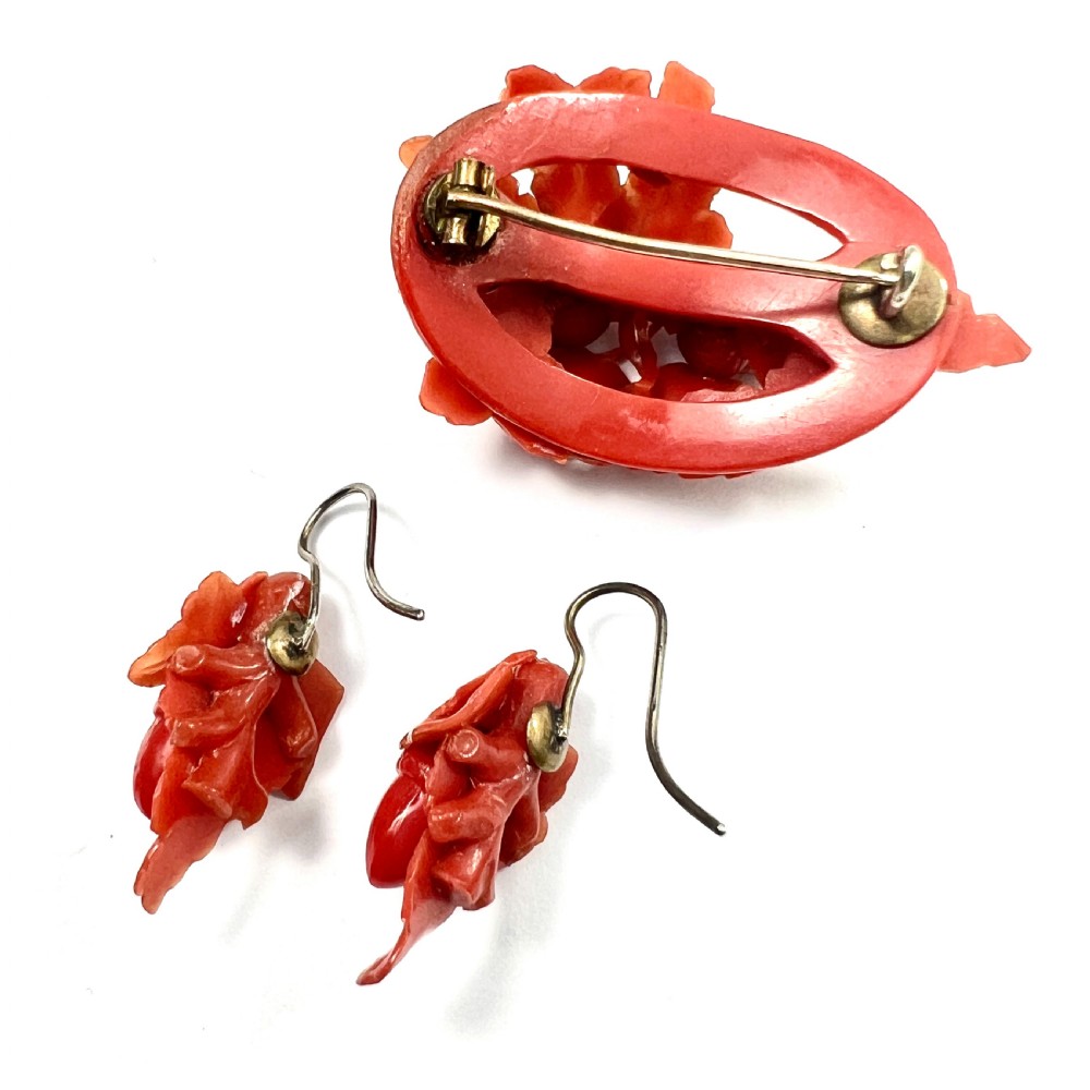 Victorian Carved Coral Acorn Earrings View VII