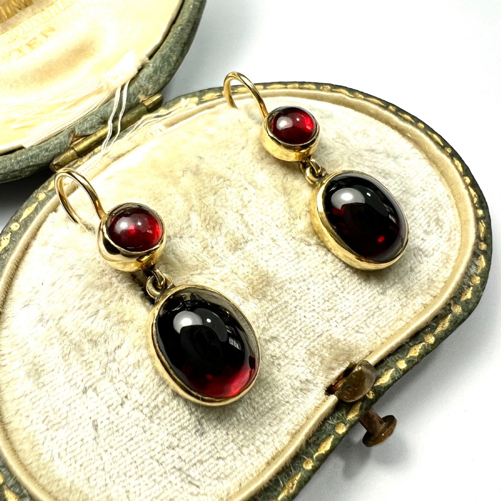 Victorian 9CT Gold Garnet Double Drop Earrings View II