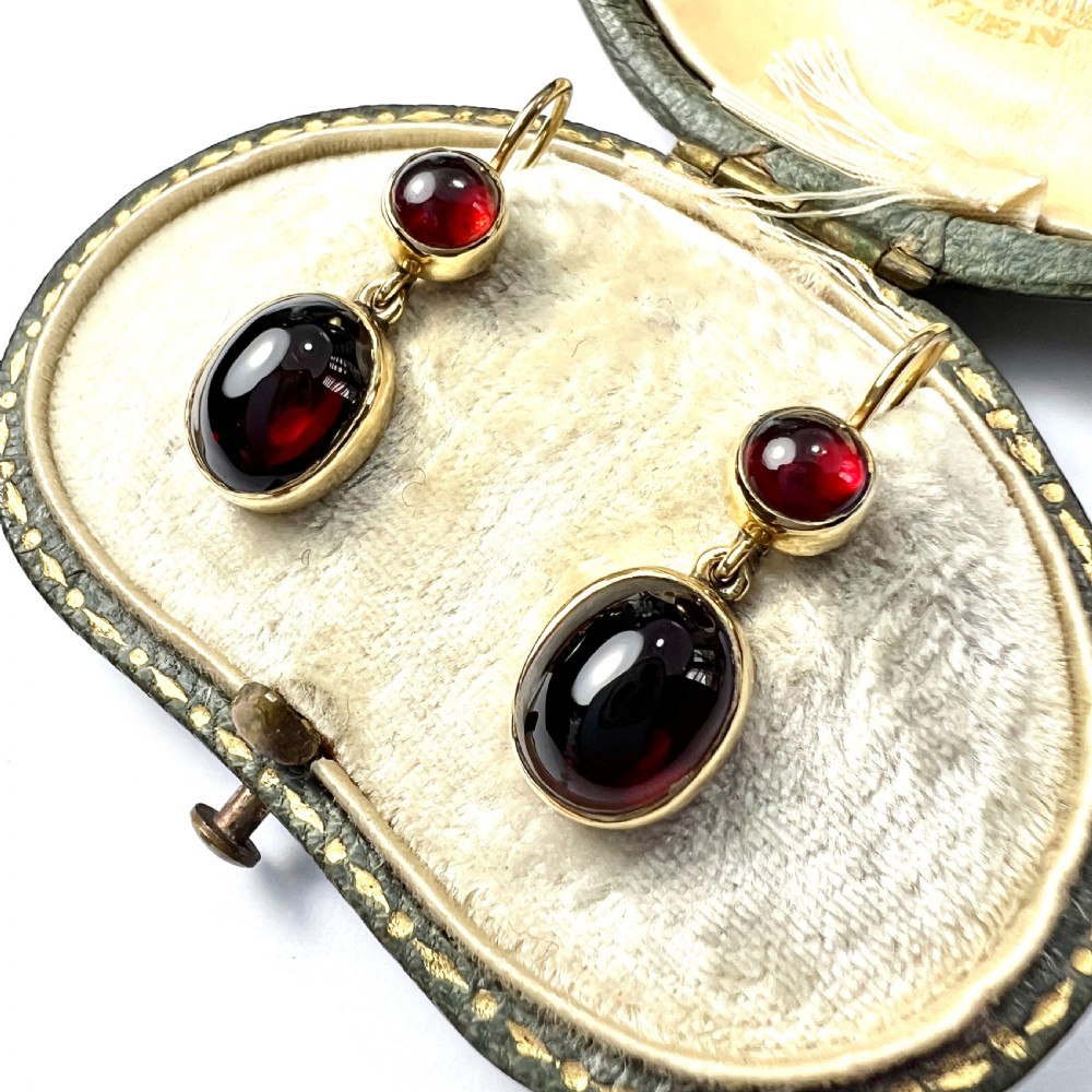 Victorian 9CT Gold Garnet Double Drop Earrings View III