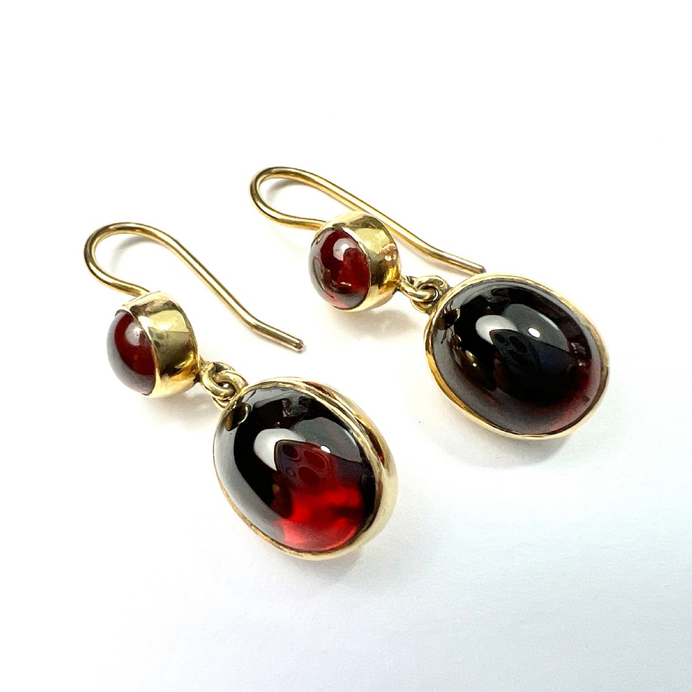 Victorian 9CT Gold Garnet Double Drop Earrings View V