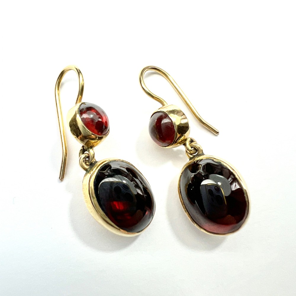 Victorian 9CT Gold Garnet Double Drop Earrings View VIII