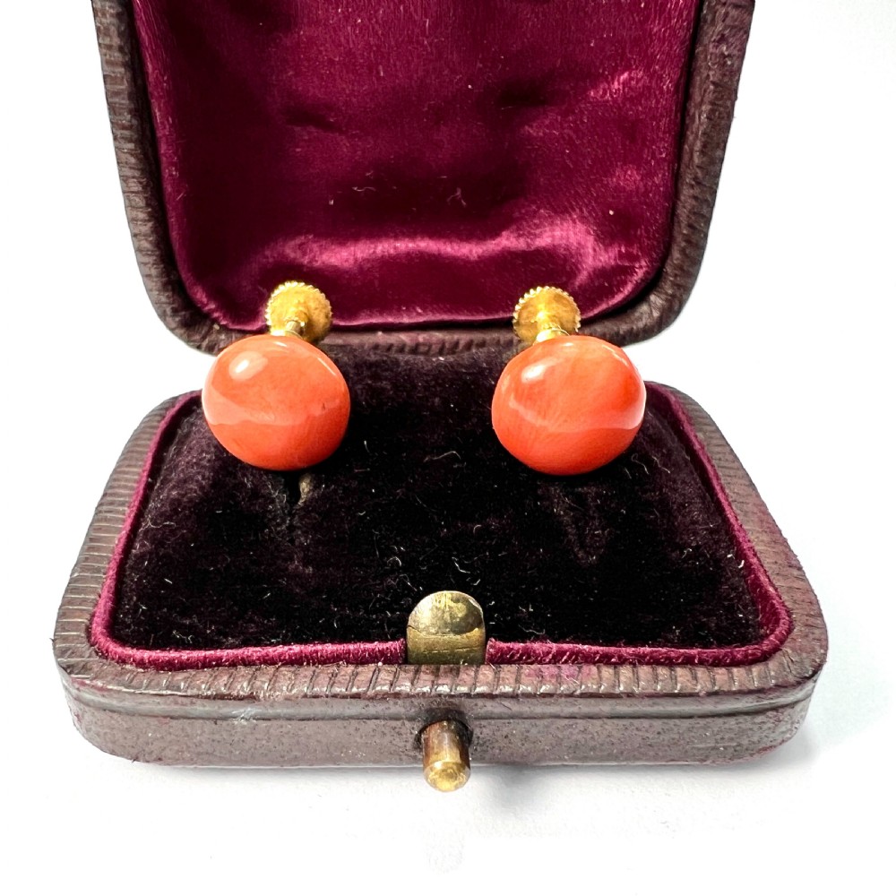 • Antique 9CT Gold Coral Screwback Earrings