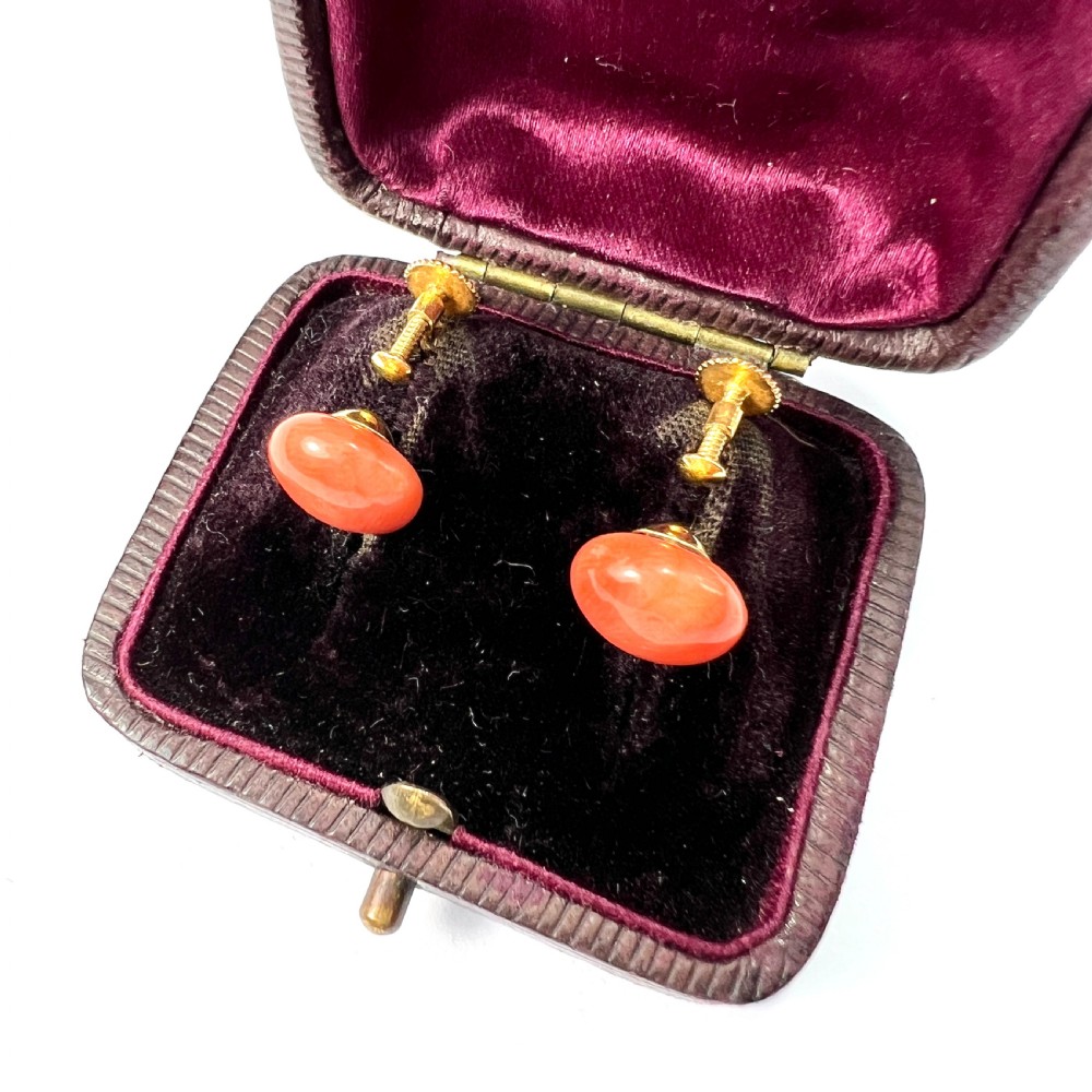 • Antique 9CT Gold Coral Screwback Earrings View II