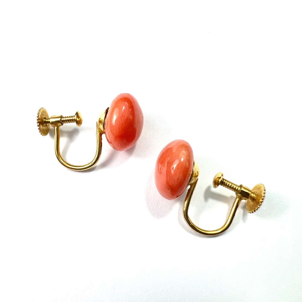 • Antique 9CT Gold Coral Screwback Earrings View III