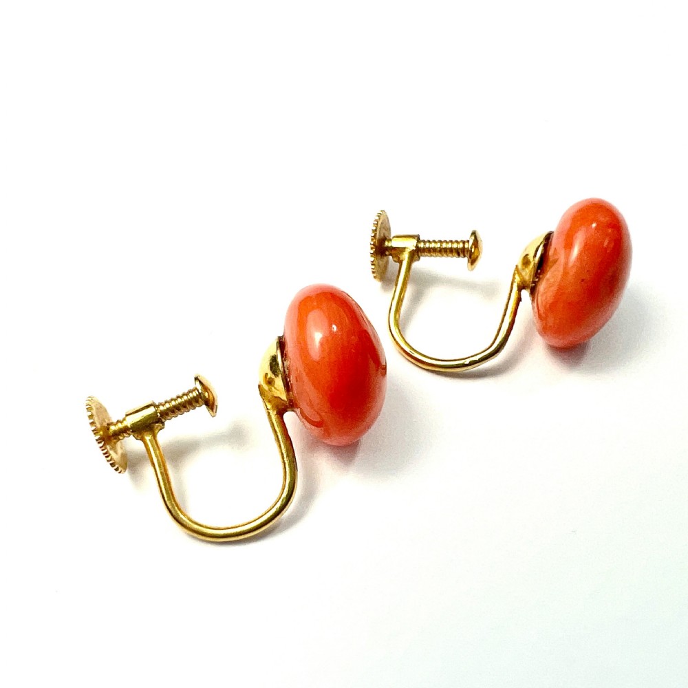• Antique 9CT Gold Coral Screwback Earrings View IV