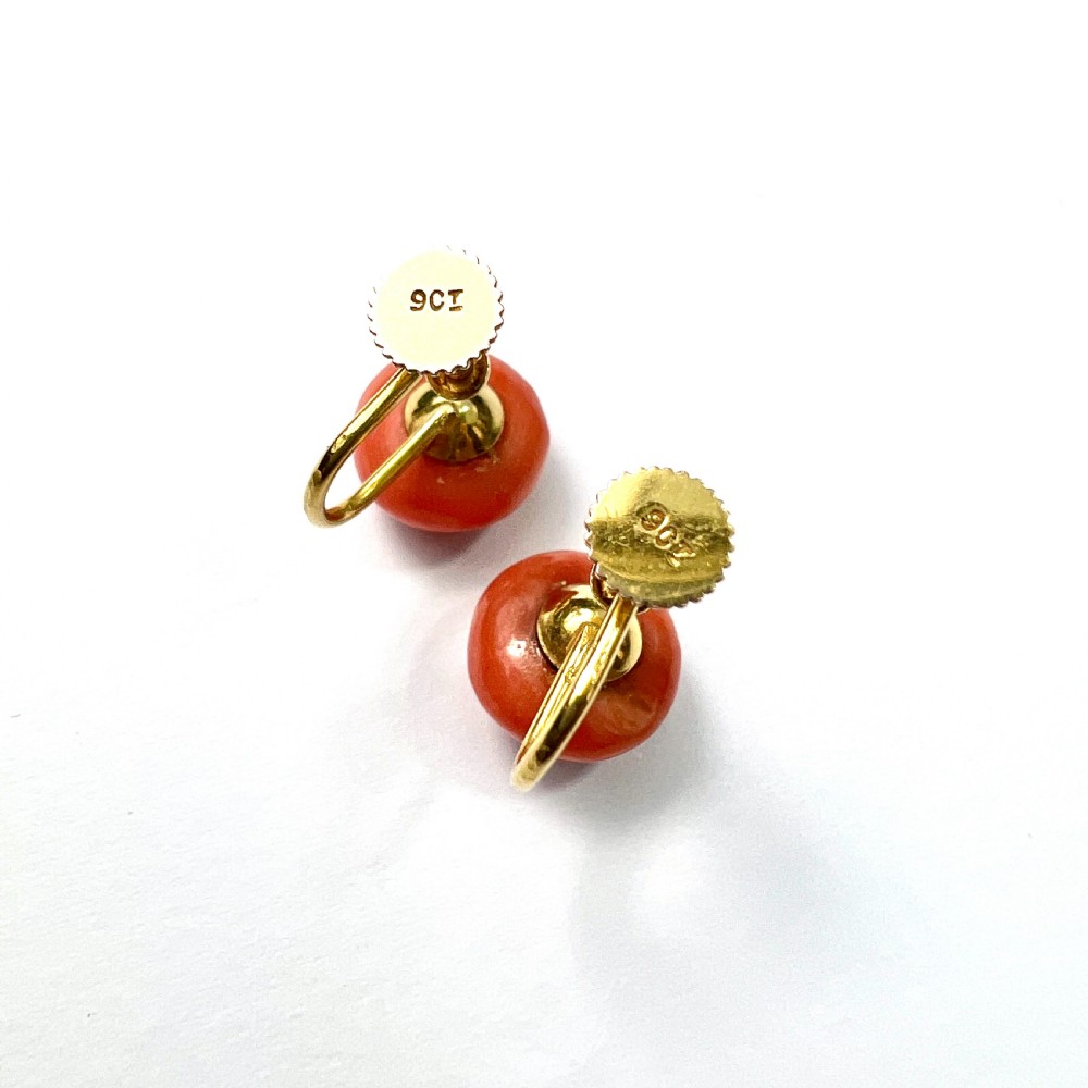 • Antique 9CT Gold Coral Screwback Earrings View V