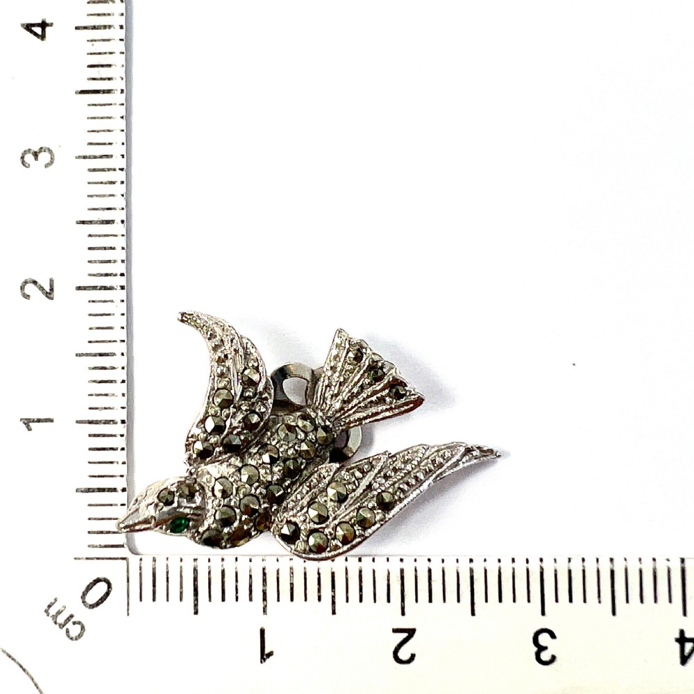 Vintage Green Eyed Bird Marcasite Ear Clips View III